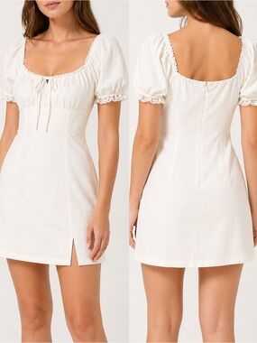 Princess Polly White Puff Sleeve Mini Dress Size 4